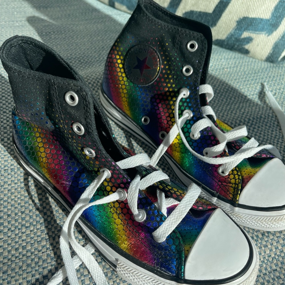 Converse Chuck Taylor Kids AS Hi Rainbow Foil Sneakers Blue 366307F Size 3